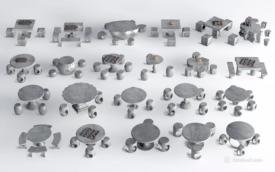 Outdoor Chairs In Various Styles With Matching Tables And Metal Frames 3d model