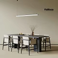 Modern Minimalist Dining Table Set With White Chairs And Hanging Light 3d model