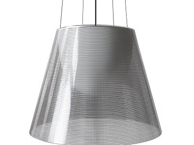 Modern Pendant Light with Striped Conical Shade Metallic Finish Hanging Black Cords in Home Interior 3d model