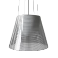 Modern Pendant Light with Striped Conical Shade Metallic Finish Hanging Black Cords in Home Interior