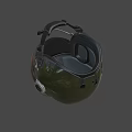 Green Helmet with Transparent Visor Side Camera Inner Gray Lining and Black Straps