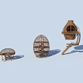 Garden Landscape Featuring Egg Shaped Wooden Decorative Installations With Dome Steps And Various Sizes