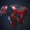 Red Black Weapon Armor Featuring Metallic Texture Shoulder Plates And Triangular Emblem 3d model
