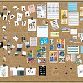 Corkboard Photo Wall Decorated With Notes Photos Drawings And Colorful Cards