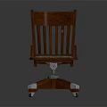 Classic Wooden Office Chair With Vertical Slat Backrest Green Fabric Cushion And Metal Wheeled Base