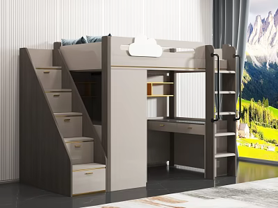 Modern Bunk Bed With Staircase Drawers Desk And Bookshelf For Kids Room Cloud Design 3d model