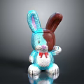 Blue Brown Rabbit Doll With Red Bow And Shiny Metallic Surface