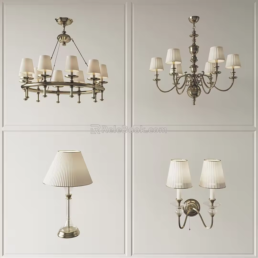 American lamp combination chandelier wall lamp table lamp combination 3d model