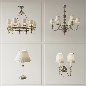 American lamp combination chandelier wall lamp table lamp combination 3d model