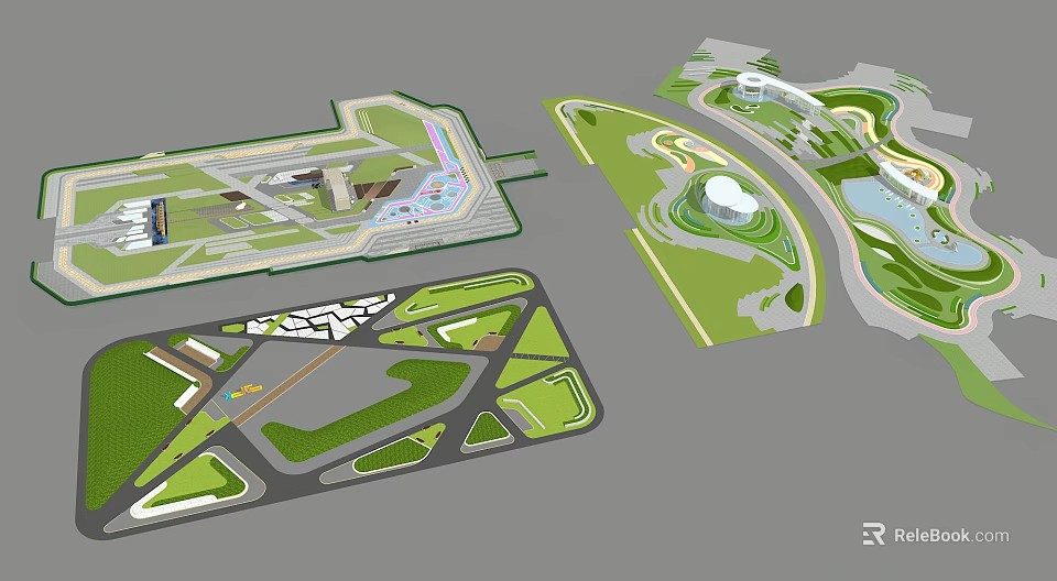 Site Planning Layout Designs Featuring Green Spaces Path Networks And Buildings 3d model