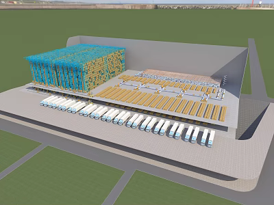 Modern Industrial Factory Building With Large Scale Structure And Production Line Facilities 3d model