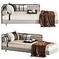 Elegant Modern Sofa With Decorative Pillows Tray Teacups And Brown Blanket 3d model