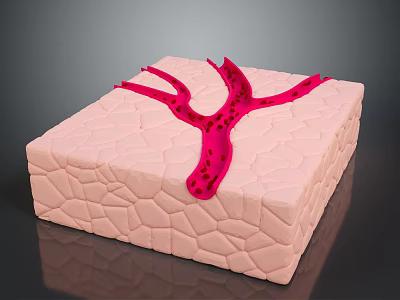 Innovative Medical Device With Textured Biological Tissue Model And Red Vascular Branch 3d model