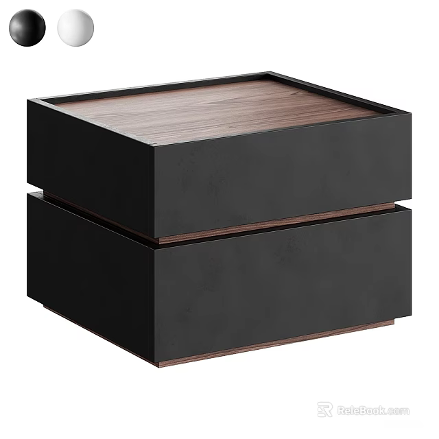 Sleek Modern Black Nightstand With Wooden Top And Double Layer Structure 3d model