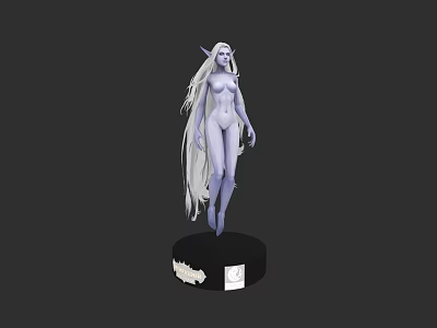 Game Character 3D Model Female Elf with Long White Hair Purple Skin On Black Base 3d model