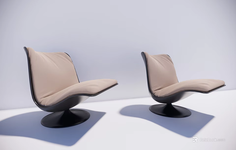 Modern Accent Chair With Beige Cushion Black Frame And Round Base Design 3d model 