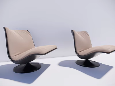 Modern Accent Chair With Beige Cushion Black Frame And Round Base Design 3d model