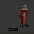 Vintage Red Fire Hydrant With Rusty Poles On Stone Paved Surface And Drain Grate