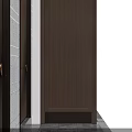 Traditional Chinese Restaurant Entrance With Wooden Doors Red Accent Marble Counter And Green Plants