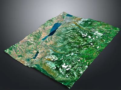 3D Terrain Model With Mountain Ranges Lakes And Green Vegetation Details 3d model