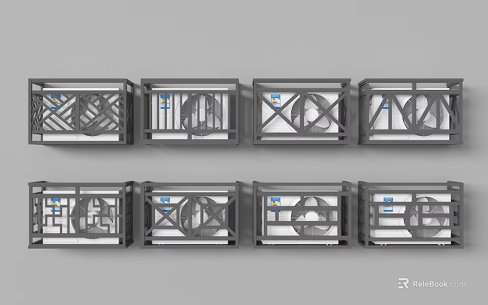 Various Decorative Fence Designs With Geometric Patterns And Metal Frames 3d model 