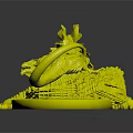 Red Orange Mythical Creature With Fins Long Tail On Green Glowing Base And Bridge Structure