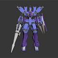 Blue And Purple Mecha Game Movie Character With Spear Weapon And Mechanical Armor Design