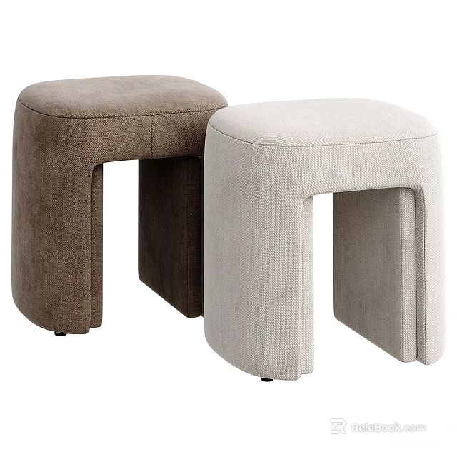 Modern Upholstered Shoe Stools In Brown And Beige For Home Entryway 3d model