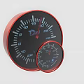 Two Round Gauges With Red Frame Black Dial Scales And Pointers 3d model
