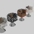 Floral Pattern Accent Chair With Black And White Checkered Pillow And Metal Base