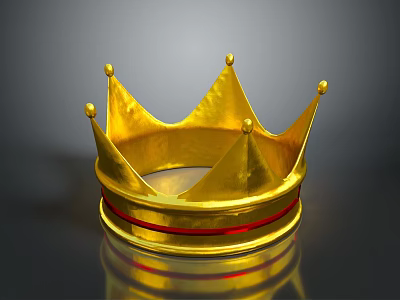 Golden Fashion Crown Accessory with Red Band Detail and Shiny Surface Reflection 3d model