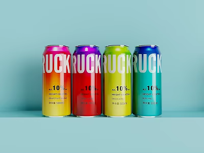Colorful RUCK Beverage Cans Displayed Together 3d model