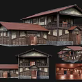 Traditional Ancient Building With Wooden Structure Tile Roof Multi Story Design And Interior Details