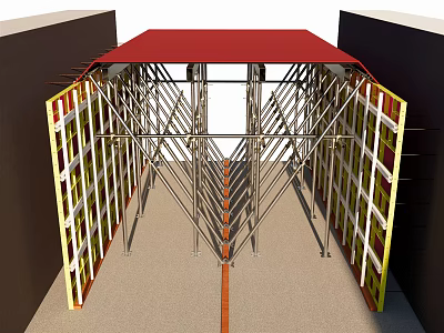 Structural Construction Framework With Metal Scaffolding Red Roof And Side Frames 3d model