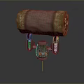 Game Movie Character With Mechanical Arms Supporting Rolled Body And Canister Base
