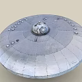 Silver Disc Shaped Sculpture with Dome Top Surface Holes and Echo Inscription Details
