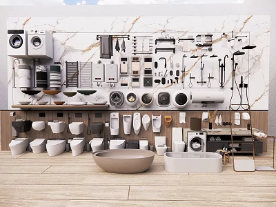 Modern Bathroom Fixtures Combination with Toilets Sinks Shower Heads Storage and Washing Machines 3d model