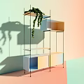 Modern Multi tiered Shelving Unit With Multicolored Panels Green Plants And Pastel Walls