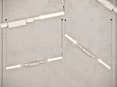 Modern Minimalist Pendant Lights With Long Strip Design And Gray Wall Background 3d model
