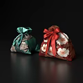 Stylish Lifestyle Decorative Bags With Green Red Floral Patterns And Ribbon Bows