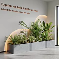 Modern Indoor Potted Plants In Long Rectangular Planter With Curved Illuminated Design 3d model