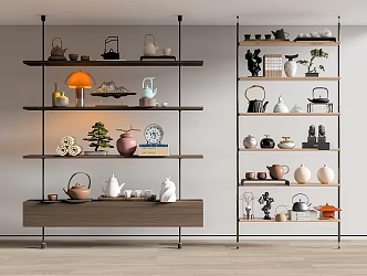 Ornaments Combination Bookshelf Bookcase Teapot 3d model