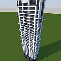 Modern High Rise Residential Building With Balconies Green Landscape Under Blue Sky