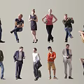 Diverse Group of People in Various Standing Sitting Poses and Different Outfits