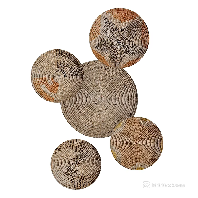 Woven Circular Rattan Discs Stylish Wall Hanging Decor for Modern Home Interiors 3d model 