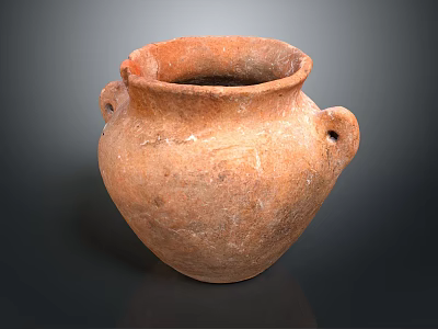 Brown Clay Pot With Two Handles And Textured Surface On Dark Background 3d model