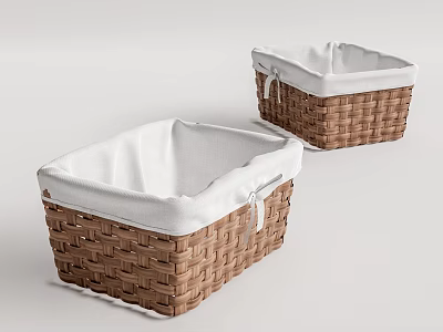 Two Wicker Storage Baskets With White Fabric Liners For Home Organization 3d model