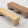 Two Wooden Stools With Wave Shaped Base In Natural Wood Tones
