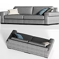 Modern Gray Double Sofa With Decorative Pillows Front And Side Views 3d model