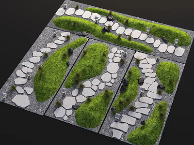 Stepping Stones Path In Garden Landscape With Green Grass And Stone Slabs 3d model